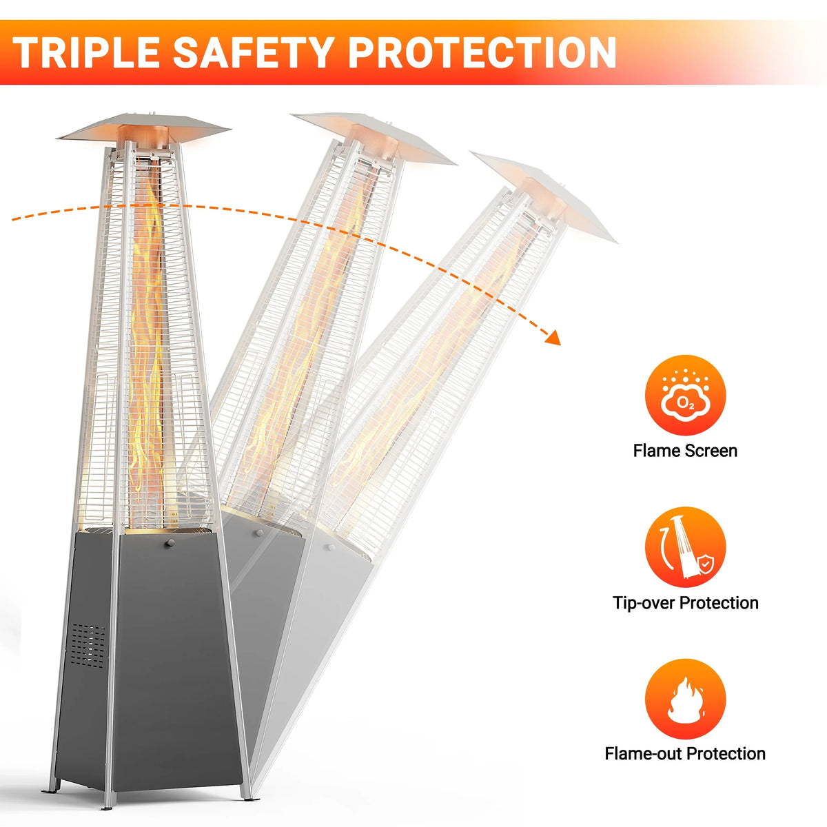 2026 NewSegmart 48,000 BTU Pyramid Patio Heater, Tall Standing Outdoor Propane Heater with Wheels & Tip-Over Safety Protection, Visible Flame Glass Tube for Backyard, Garden, Commercial Use - Gray