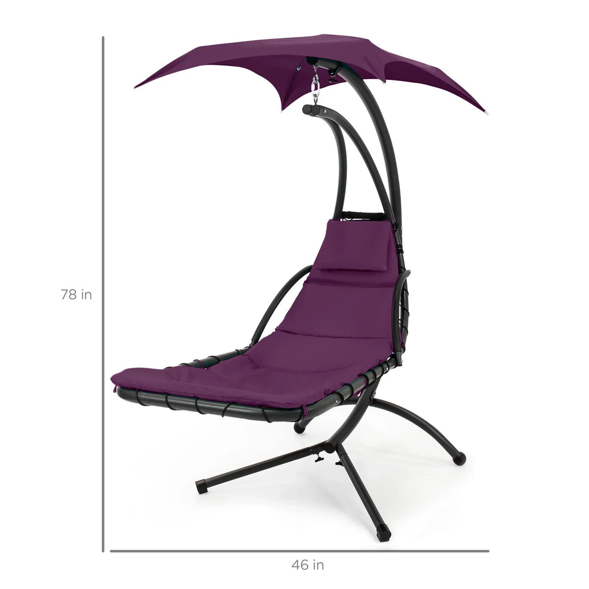 2026 NewBest Choice Products Hanging Curved Chaise Lounge Chair Swing for Backyard, Patio w/ Pillow, Shade, Stand - Teal
