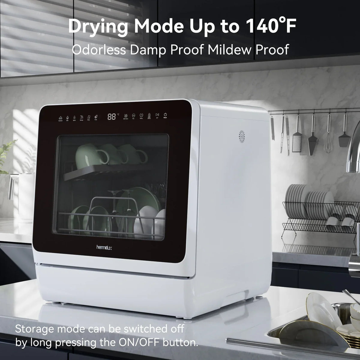 2026 NewHermitlux Portable Countertop Dishwasher, 5 Washing Programs, 5L Built-in Water Tank and Air-Dry Function, HMX-DW03