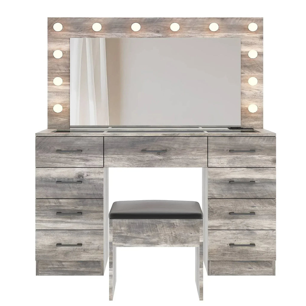 2026 NewKtaxon Large Makeup Vanity, Vanity Table Set w/ Visible Glass Top w/ Charging Station, White