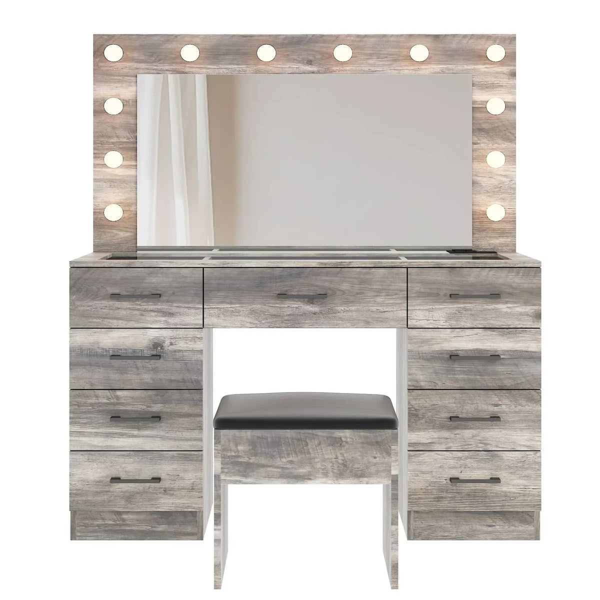 2026 NewKtaxon Large Makeup Vanity, Vanity Table Set w/ Visible Glass Top w/ Charging Station, White