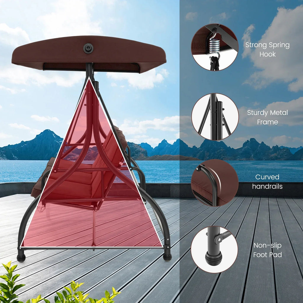 2026 NewCostway 3-Seat Outdoor Converting Patio Swing Glider Adjustable Canopy Porch Swing Black