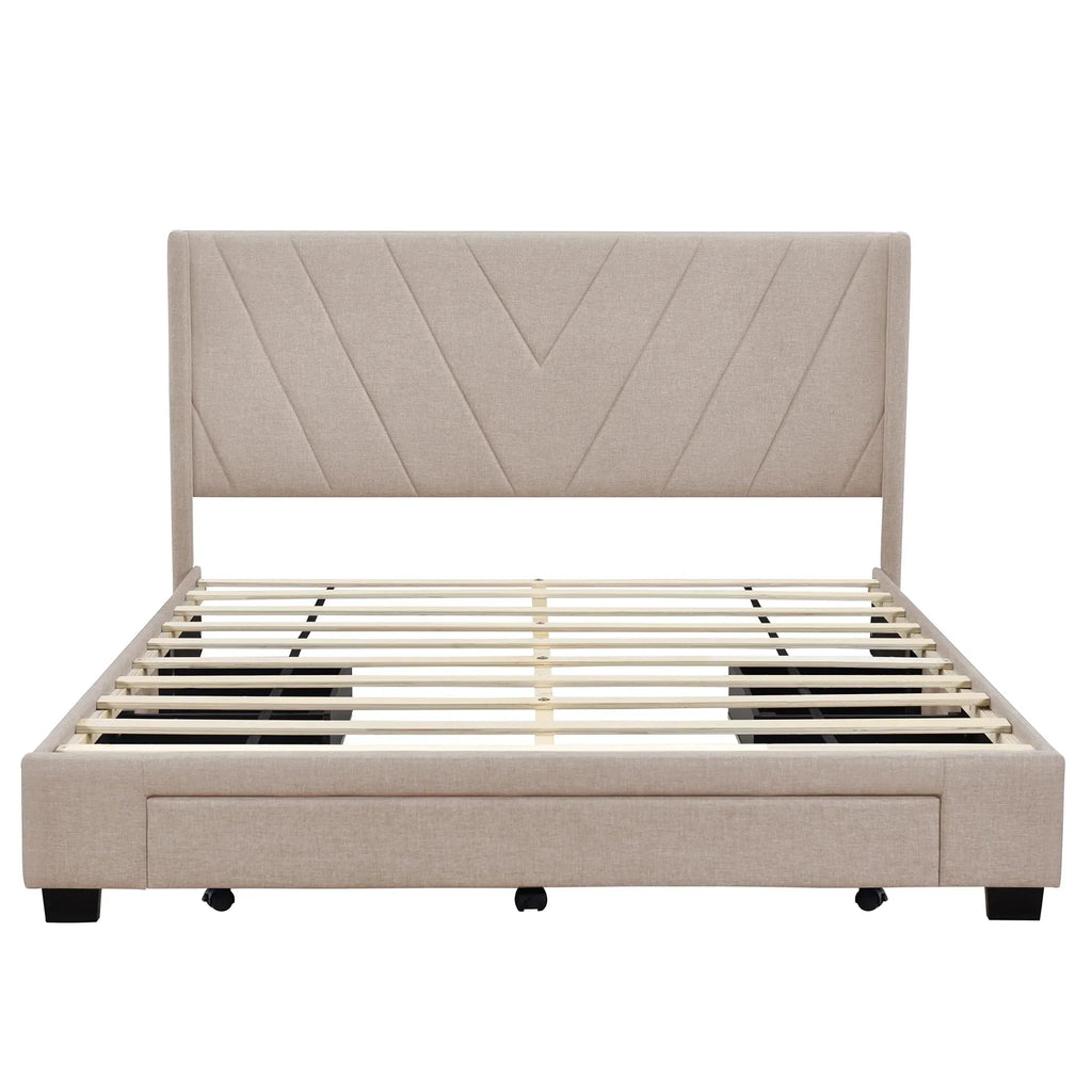 2026 NewSesslife Queen Bed Frame with Storage, New Upgraded Linen Upholstered Platform Bed with 3 Drawers, Queen Size Storage Bed with Headboard and Wooden Slats, No Box Spring Needed, Holds 500lbs, Beige