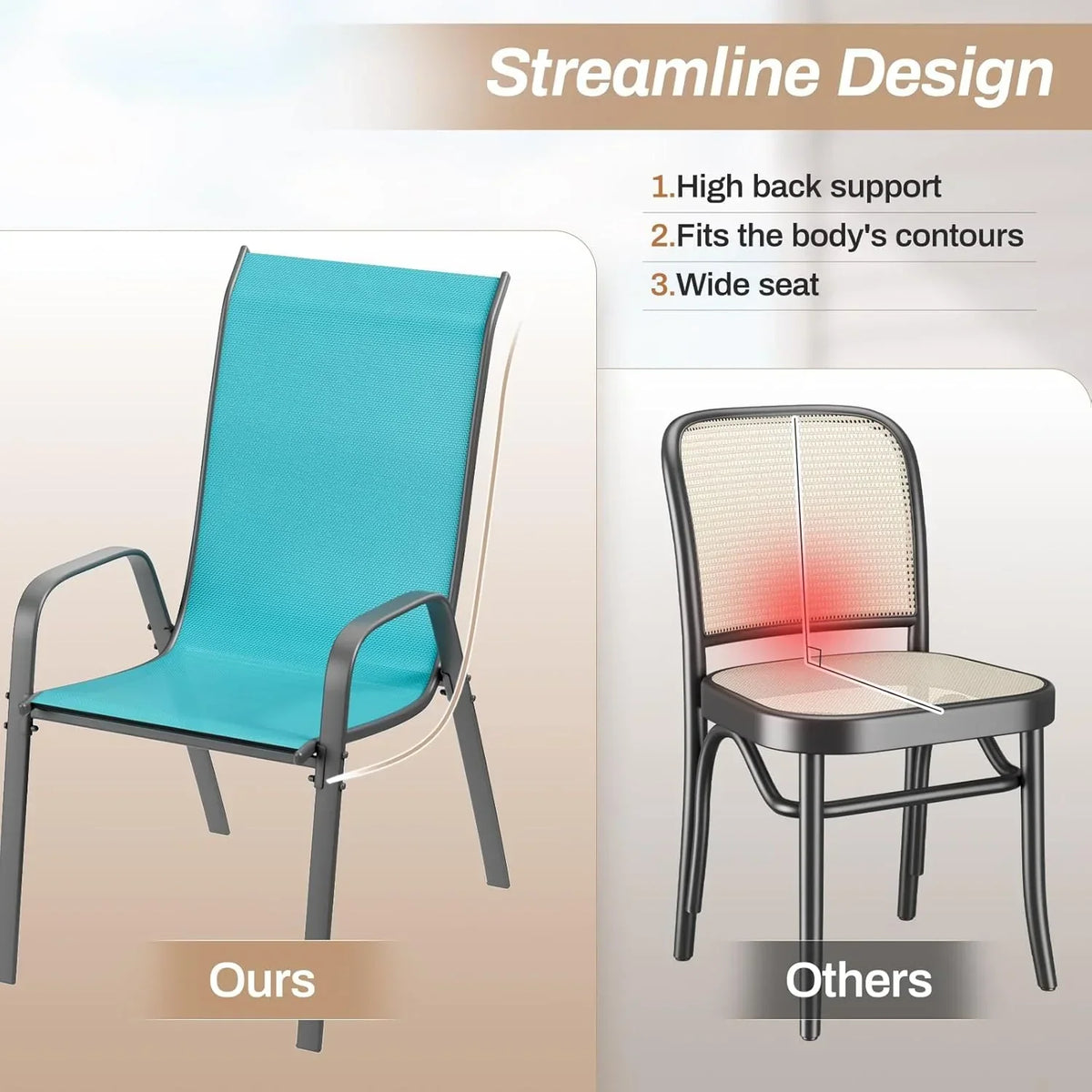 2026 NewPirecart Set of 4 Patio Dining Chairs, Textilene Outdoor Stacking Chairs for Poolside, Backyard, Garden
