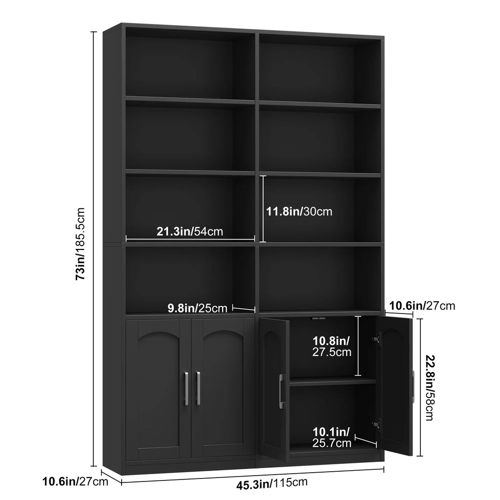 2026 NewHomfa 73" Tall Bookcases with Doors, 8 Cubes 6-Tier Double Row Bookshelf, White Bookcase for Living Room Home Office