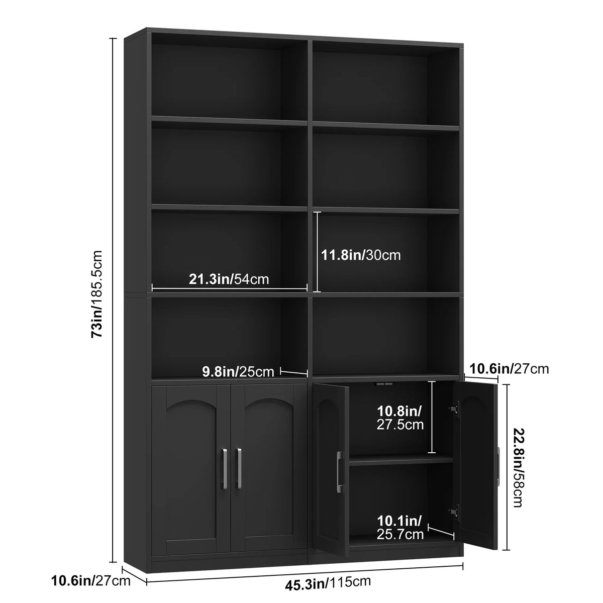 2026 NewHomfa 73" Tall Bookcases with Doors, 8 Cubes 6-Tier Double Row Bookshelf, White Bookcase for Living Room Home Office