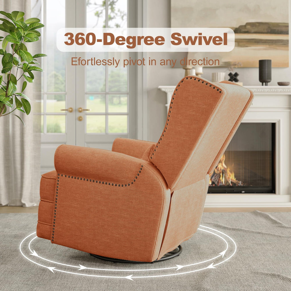2026 NewRoyalcraft Swivel Nursery Glider Recliner, Comfy Upholstered Glider Chair with Lumbar Pillow and Footrest, Beige