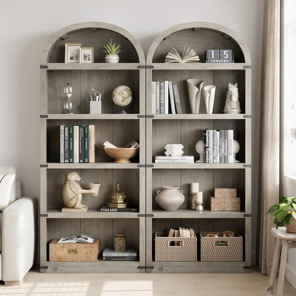 2026 NewBookcase 5 Shelf Arched Bookshelf 71.65in Tall Bookcase Farmhouse Display Storage Rack Wooden Bookshelves for Home Office, Living Room(white)