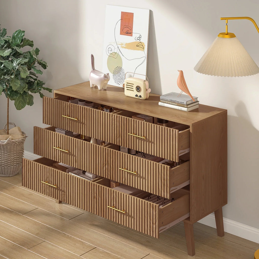 2026 NewFluted 6 Drawers Dresser, Wide Modern Chest of Drawers, 6 Drawer Double Dresser