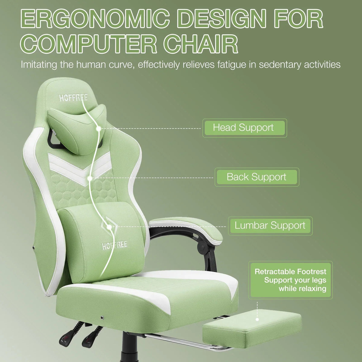 2026 NewHoffree Gaming Chair with Massage Fabric Office Chair with footrest for Adults, Ergonomic Gamer Chair with Headrest and Lumbar Support for Office Gaming, 440 LBS