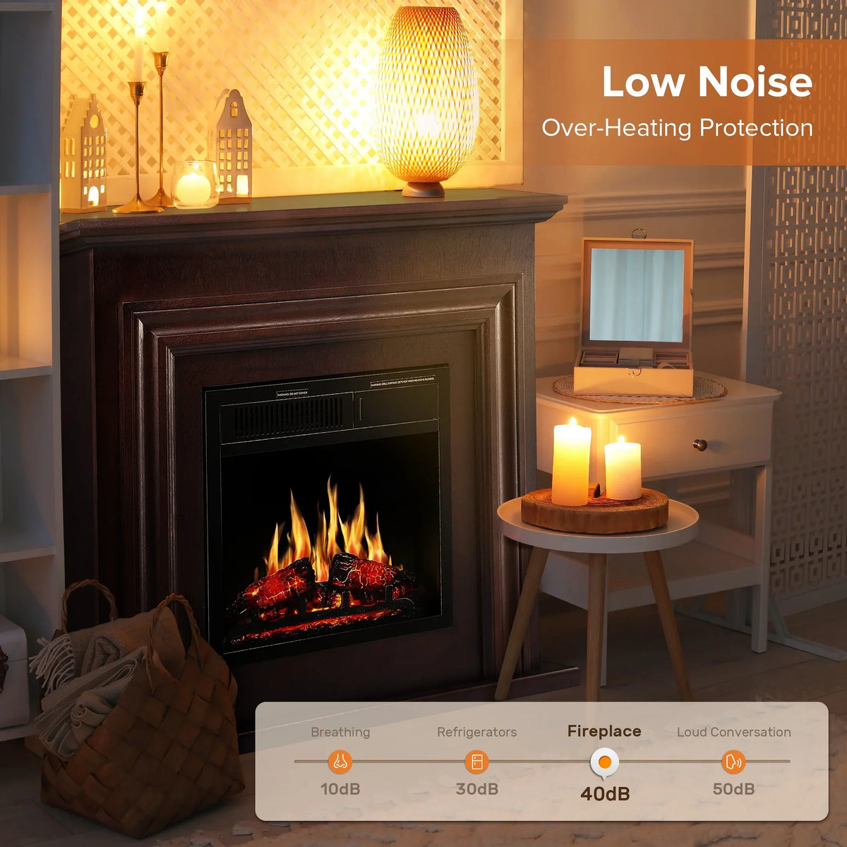 2026 NewKISSAIR Electric Fireplace Mantel Wooden Surround Firebox, Free Standing Fireplace, with Remote Control, Adjustable LED Flame, 750W/1500W -White