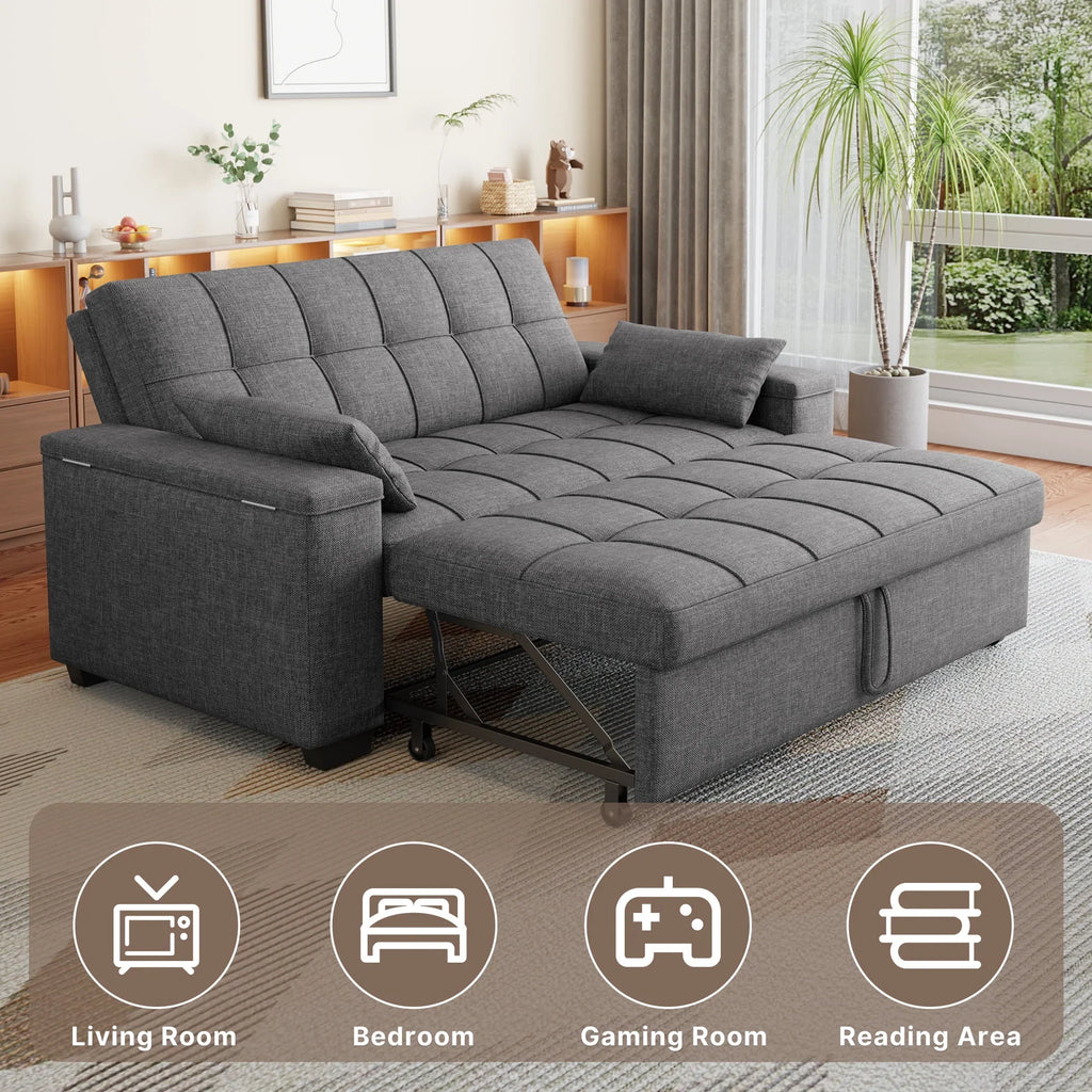 2026 NewSofa Bed, Lofka 3-in-1 Convertible Sleeper Sofa with Storage, Adjustable Backrest & Pull Out Function - Sleeper Chair for Small Space, Apartment, Dark Grey