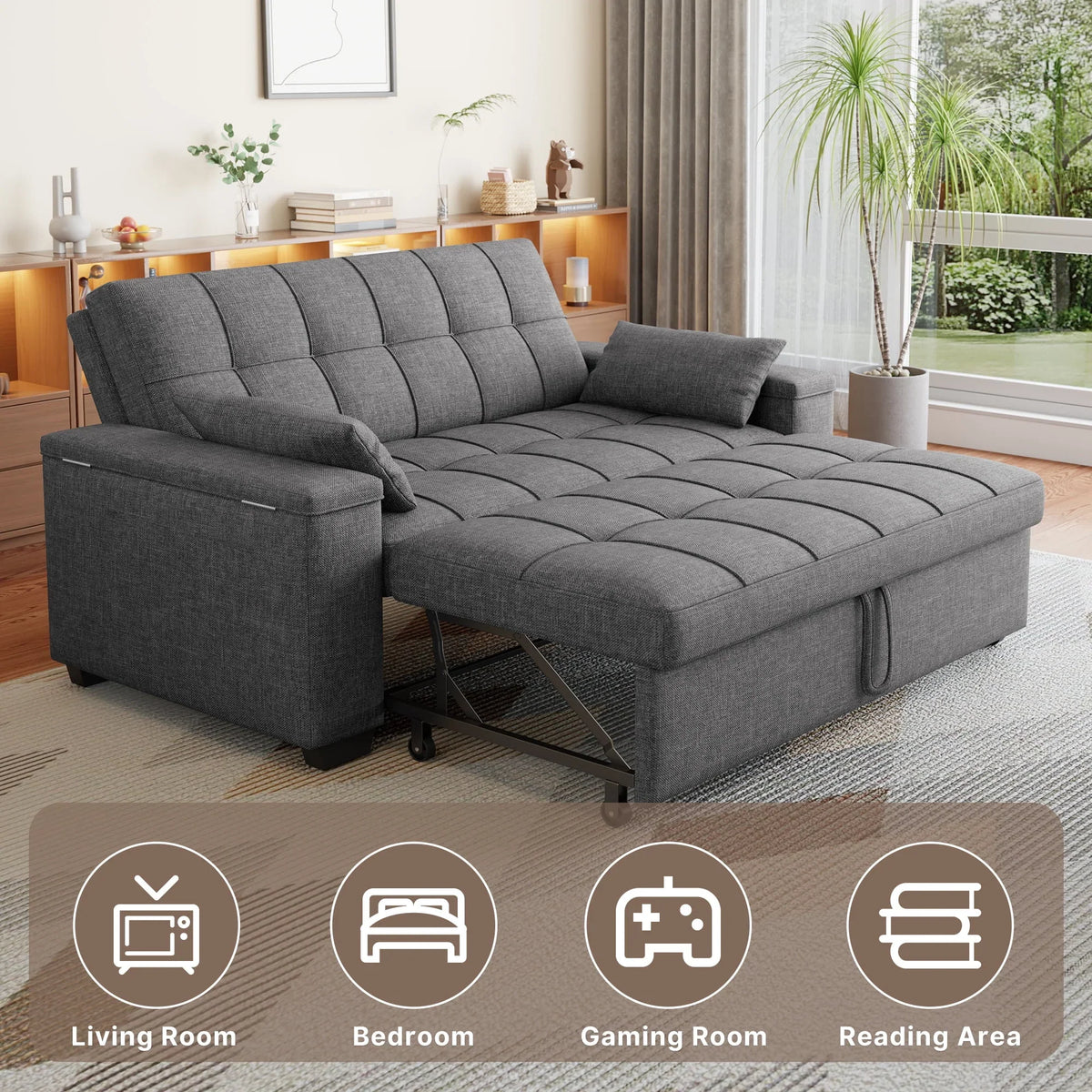 2026 NewSofa Bed, Lofka 3-in-1 Convertible Sleeper Sofa with Storage, Adjustable Backrest & Pull Out Function - Sleeper Chair for Small Space, Apartment, Dark Grey