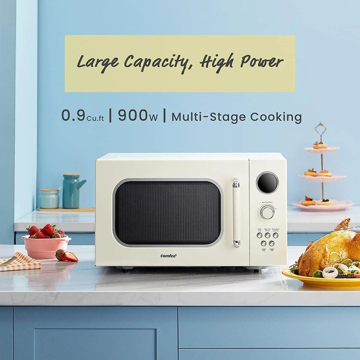 2026 NewComfee' Retro Microwave with LED digital display, 0.9 Cu. ft, 900W, Apricot, CM-M092AAT