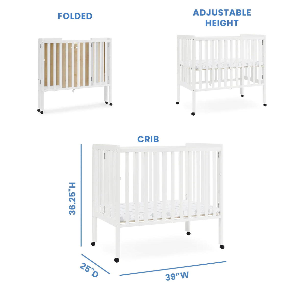 2026 NewDelta Children Lee Portable Folding Mini Crib with 1.5-Inch Mattress - Greenguard Gold Certified, Bianca White