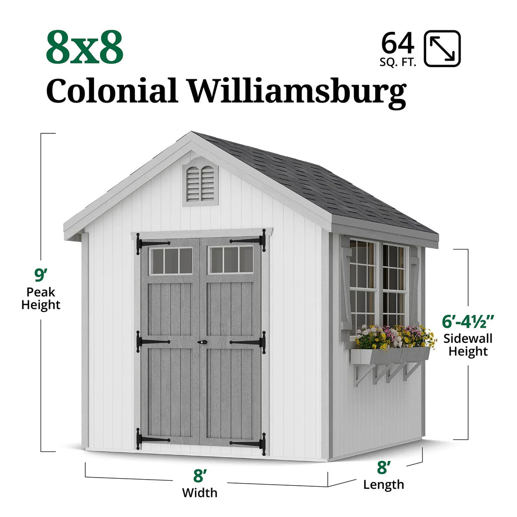 2026 NewLittle Cottage Co. 8x8 Colonial Williamsburg Shed with Operable Windows, Outdoor Wood Storage Do-It-Yourself Precut Kit