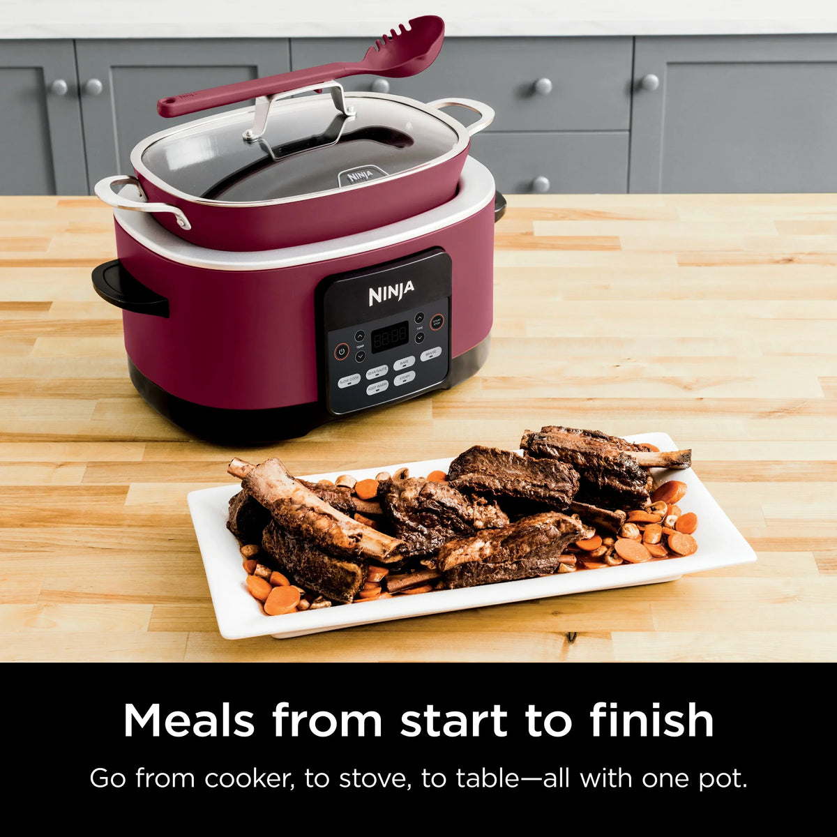 2026 NewNinja Foodi Possible Cooker, 8.5 Quart, 6-in-1 Multi-Cooker, Slow Cooker, Steamer, Glass Lid Integrated Cooking Utensil, Nonstick, Oven Safe Pot to 500°F, Cherry Tarte, MC1000WM