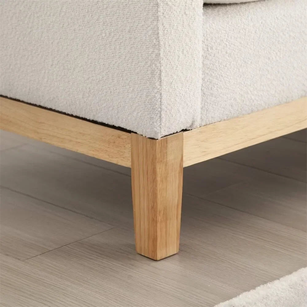 2026 NewEnd of Bed Bench, 53.5" Boucle Fabric Upholstered Entryway Bench with Wood Legs & Bolster Pillows, Rolled Arm Cushioned Ottoman Foot Rest Long Stool Window Extra Seating for Bedroom, Ivory
