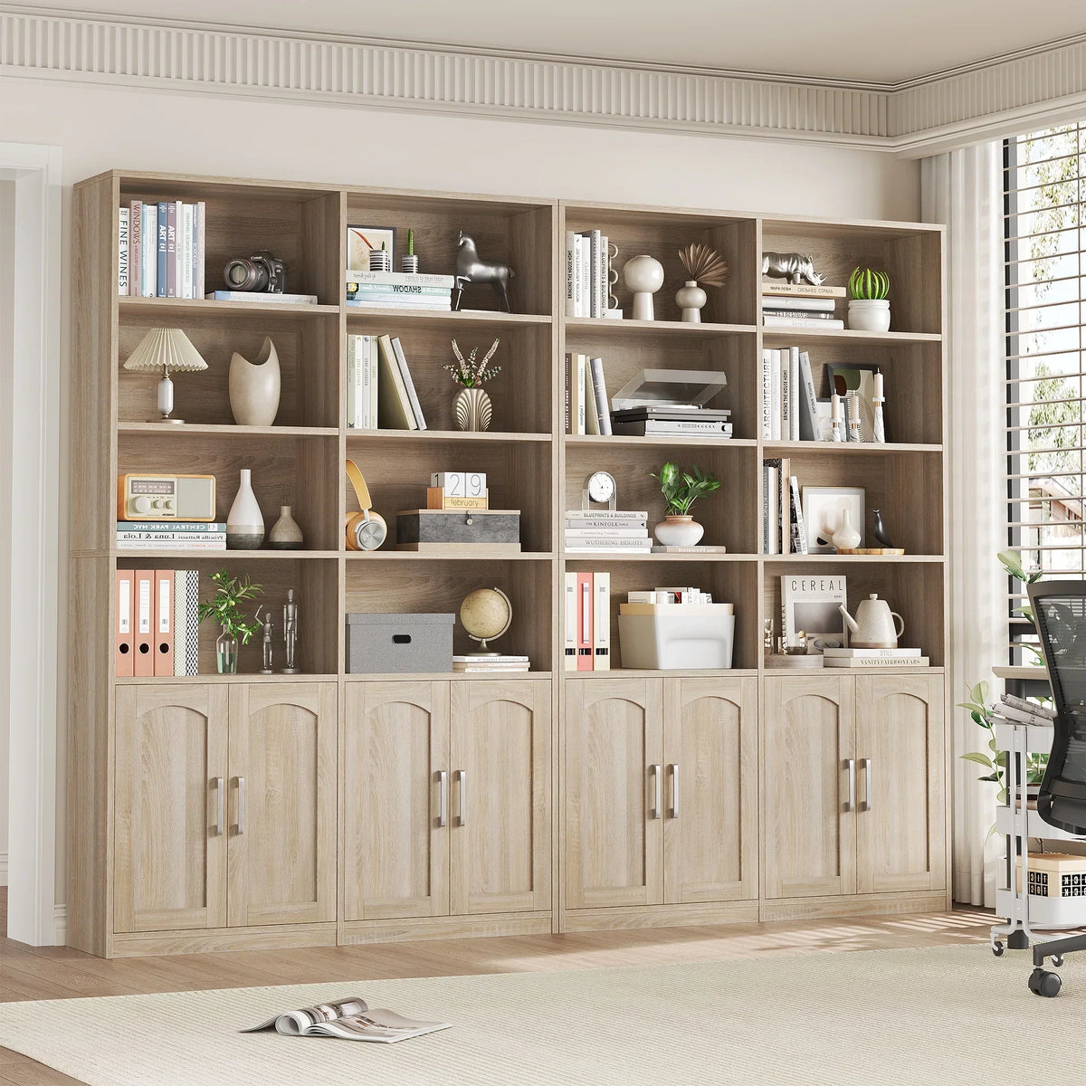 2026 NewHomfa 73" Tall Bookcases with Doors, 8 Cubes 6-Tier Double Row Bookshelf, White Bookcase for Living Room Home Office