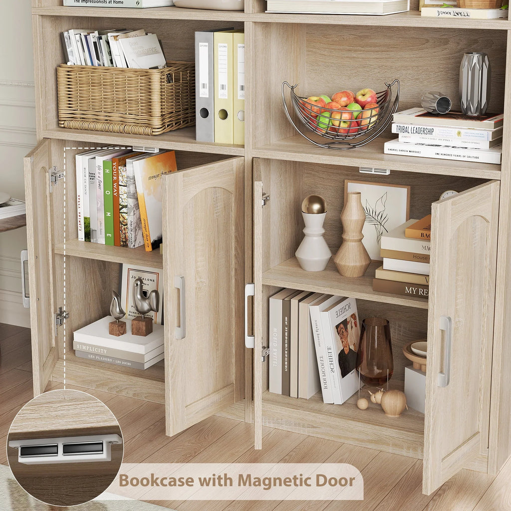 2026 NewHomfa 73" Tall Bookcases with Doors, 8 Cubes 6-Tier Double Row Bookshelf, White Bookcase for Living Room Home Office