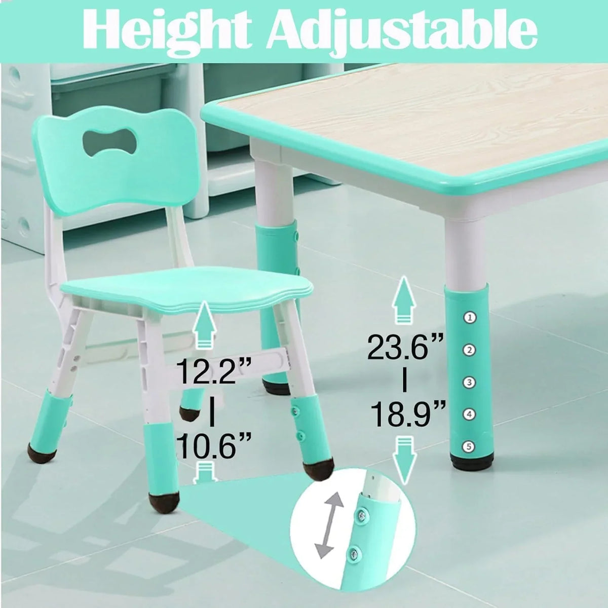 2026 NewTROPOW Kids Table and Chairs,Height Adjustable Toddler Table and 6 Chair,Multi-Activity Table with Graffiti Desktop Non-Slip Legs for Ages 2-10,Children Activity Table for Daycare,Classroom,Blue