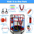2026 NewMini Round Trampoline for Kids with Basketball Hoop, SEGMART 55'' Indoor Outdoor Toddler Trampoline with Enclosure Net, Swing, Sandbag, Ring, Ocean Balls, Small Trampoline Gift for Boys Girls, Blue