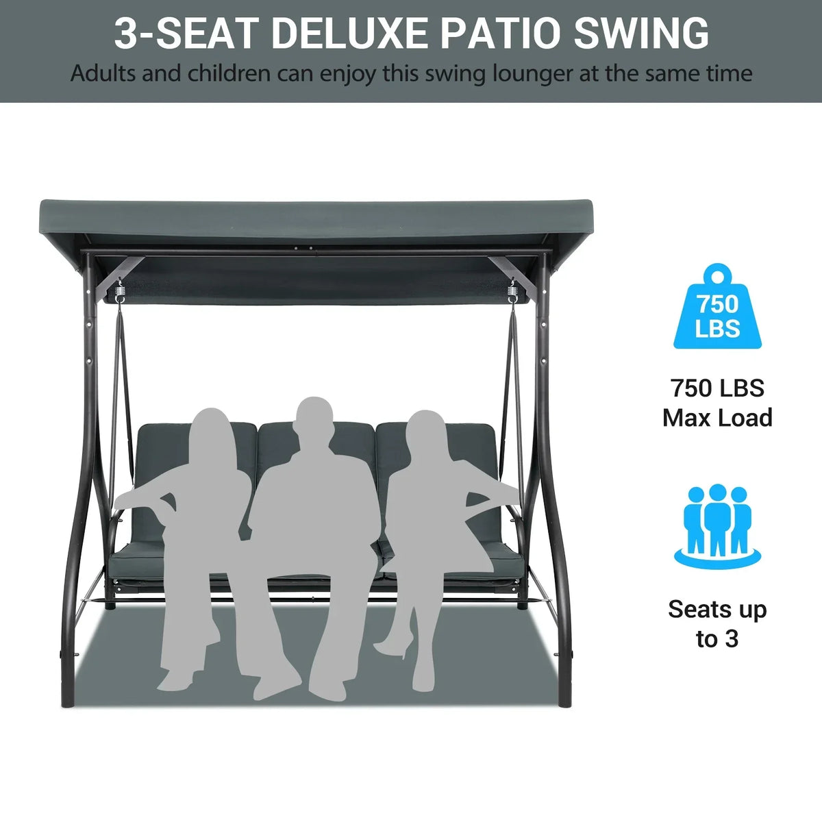 2026 NewArlopu 3 Person Porch Swing Outdoor Converting Canopy Swing Glider with Canopy
