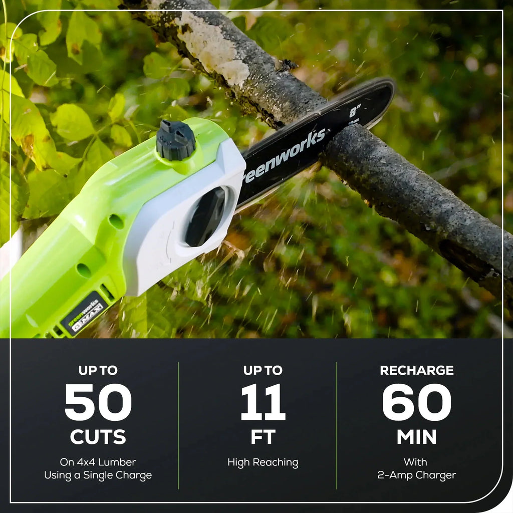 2026 NewGreenworks 40V 20" Battery Powered Pole Saw with Hedge Trimmer Attachment + 2.0 Ah Battery and Charger