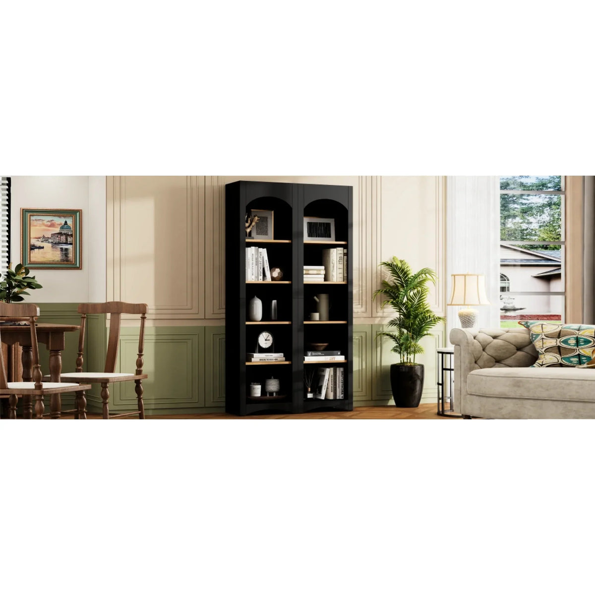 2026 New72"h Pantry Pair, 2, Adjustable Shelves,, Black Finish 2 Bookcase, Cabinet With Vintage Style