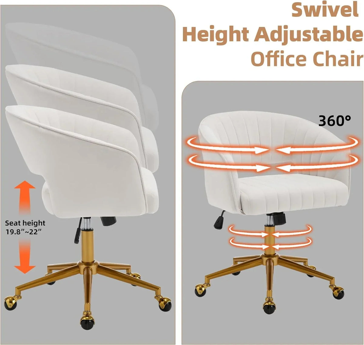 2026 NewWestice Home Office Desk Chairs, Velvet Task Chair, Height Adjustable Swivel Vanity Chair with Golden Base for Vanity Study, Living Room Computer Room, Beige