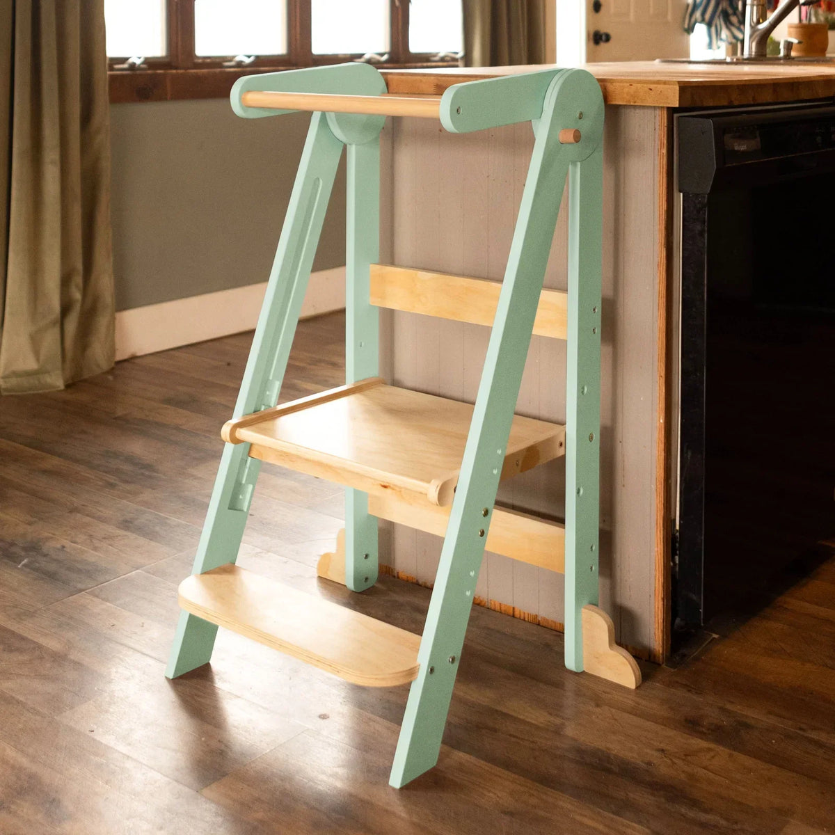 2026 NewHARPPA Foldable Toddler Kitchen Tower, Standing Tower for Kids Age 1.5-6 Years, White