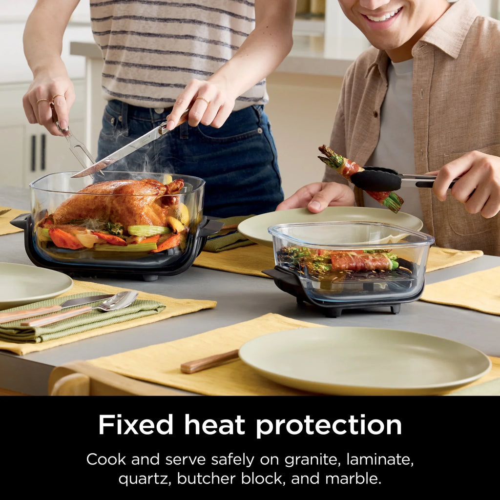 2026 NewNinja Crispi 4-in-1 Portable Glass Air Fryer Cooking System, 4-Qt & 6-Cup Containers, Cyberspace
