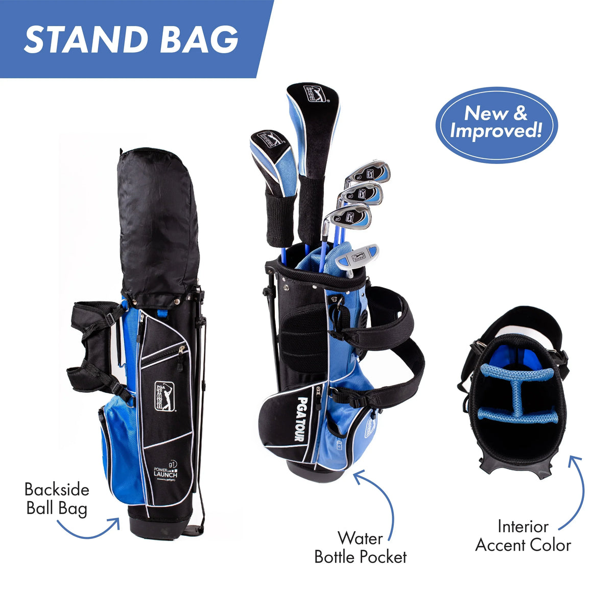2026 NewPGA Tour Right-Handed 10 Piece Kids Golf Club Stand Bag Set; Player Height 4'8 - 5'2", Ages 8-12