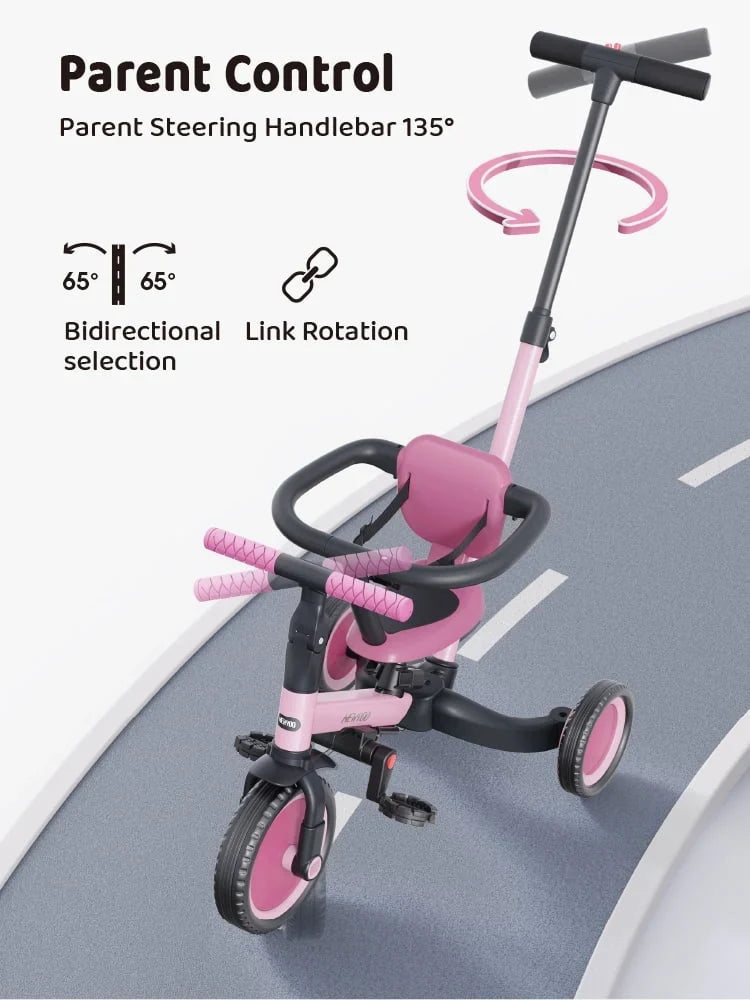 2026 Newnewyoo TR008 5-in-1 Toddler Tricycle with Push Handle, Converts to Balance Bike for 1-3 Year Old, Khaki
