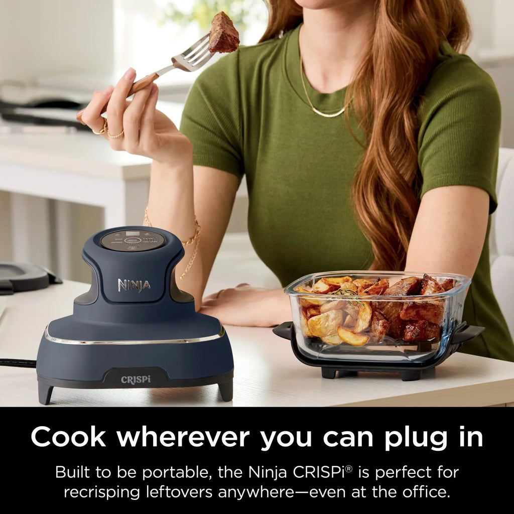 2026 NewNinja Crispi 4-in-1 Portable Glass Air Fryer Cooking System, 4-Qt & 6-Cup Containers, Cyberspace