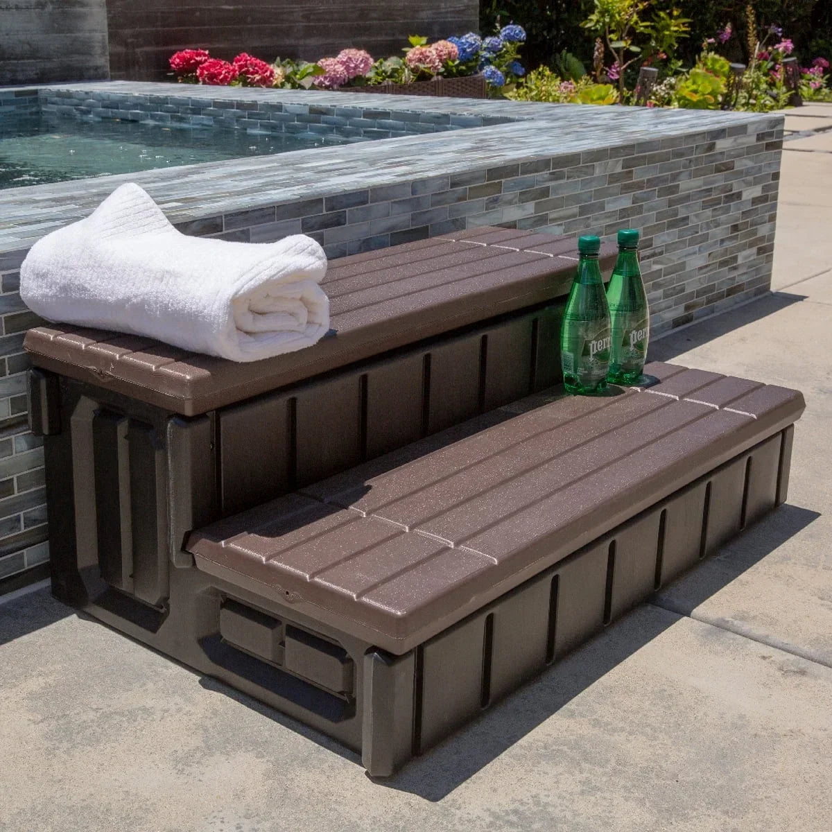 2026 NewXtremepowerUS Hot Tub Steps With Storage, Spa Step, 36" Length, Camper/Deck Steps, Anti-Slip Brown