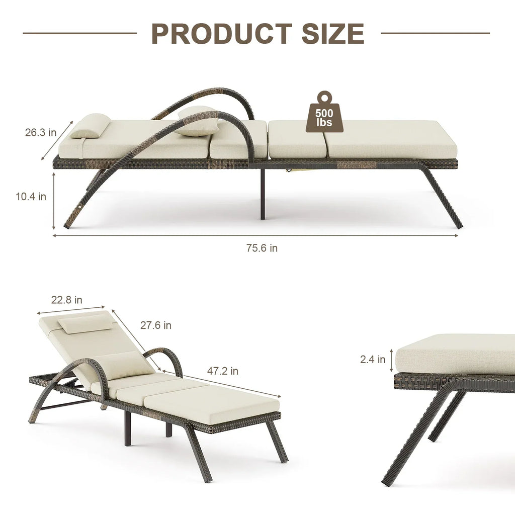 2026 NewMEISSALIVVE 4-Piece Outdoor Lounge Chairs, Pool Chairs with Adjustable 5 Position Backrest, PE Rattan Chaise for Backyard Porch Deck (Gray)