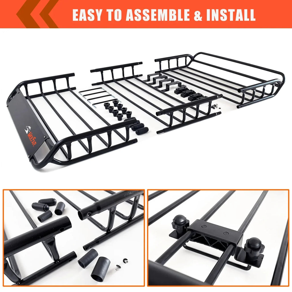 2026 NewMeeFar Universal Rooftop Roof Rack Steel Cargo Carrier Basket Size 51" X 36" X 5" + Soft Shell Waterproof Cargo Bag 15 Cu.ft (44" 34" 17") Combo