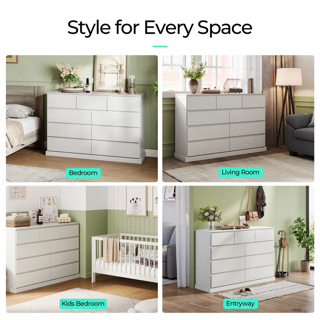 2026 NewLinsy Home Modern Wood Dressers for Bedroom, Wide Chest of 9 Drawers, White