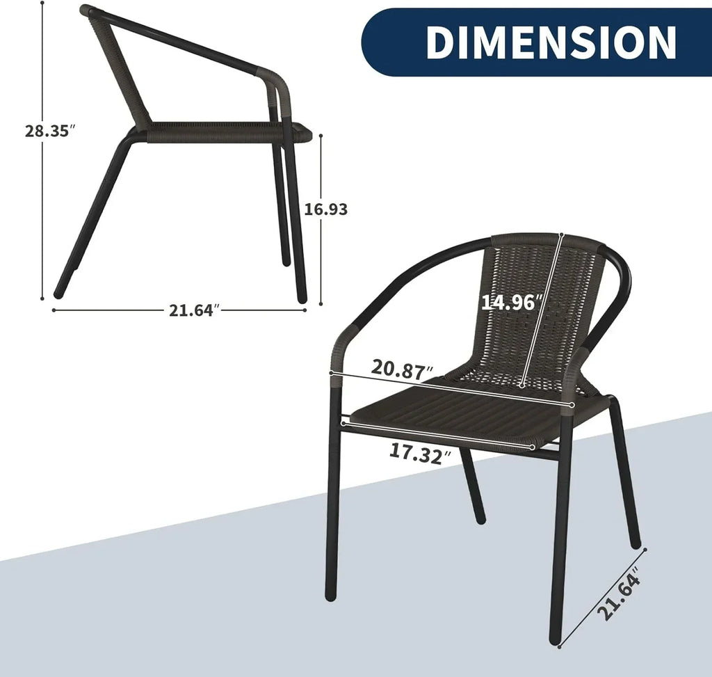 2026 NewELPOSUN Outdoor Dining Chairs Set of 6, Wicker Patio Chairs with Metal Frame, Rattan Indoor-Outdoor Chairs for Bistro, Deck, Backyard, Porch, Restaurant Stack Chair 6 Pack (Black)