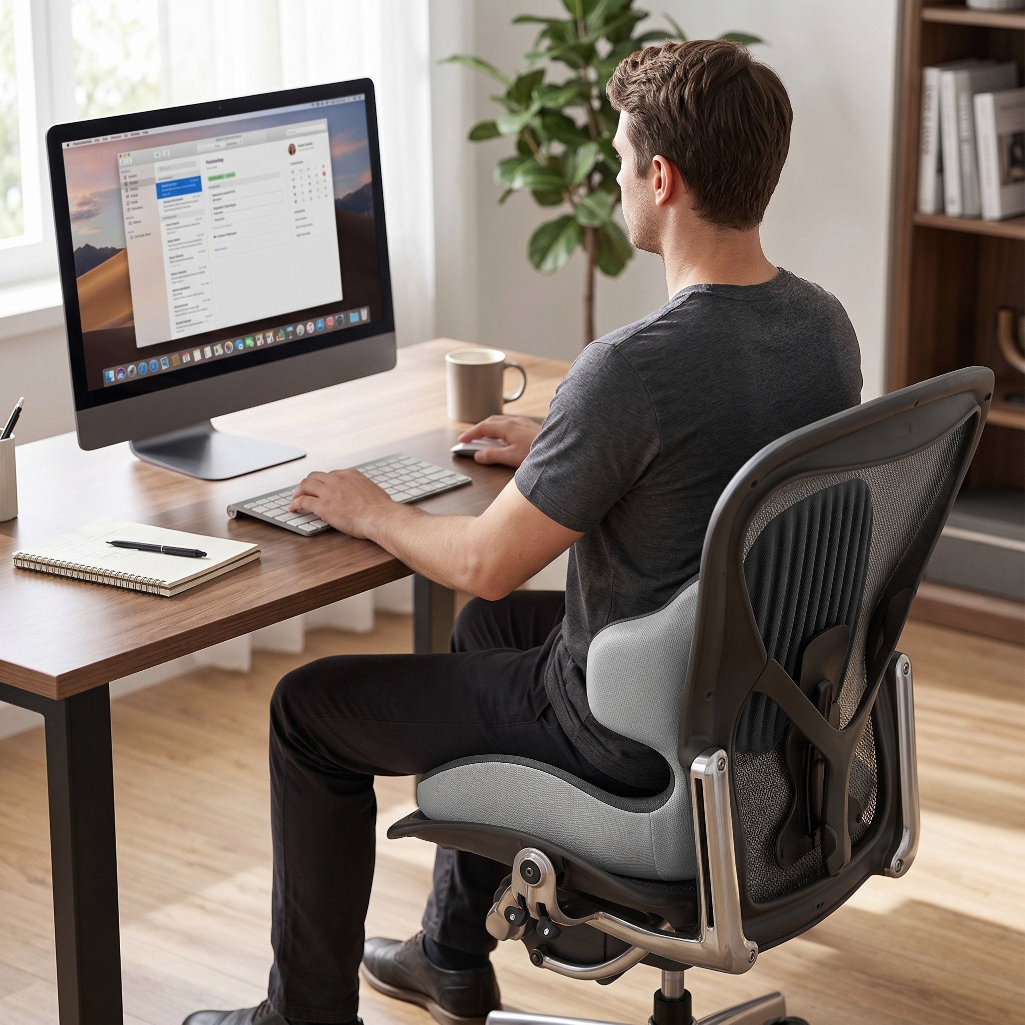 Ergonomisch traagschuim zit- en rugkussen voor bureaustoel, grijs