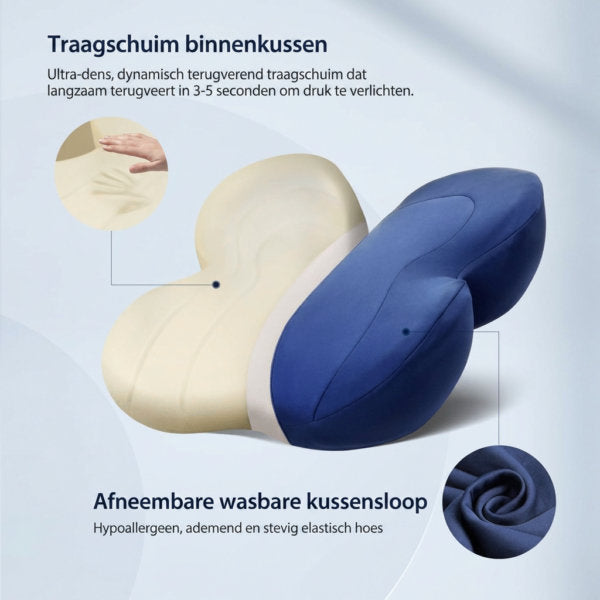 Ergonomisch traagschuim zitkussen met antislip onderkant, blauw