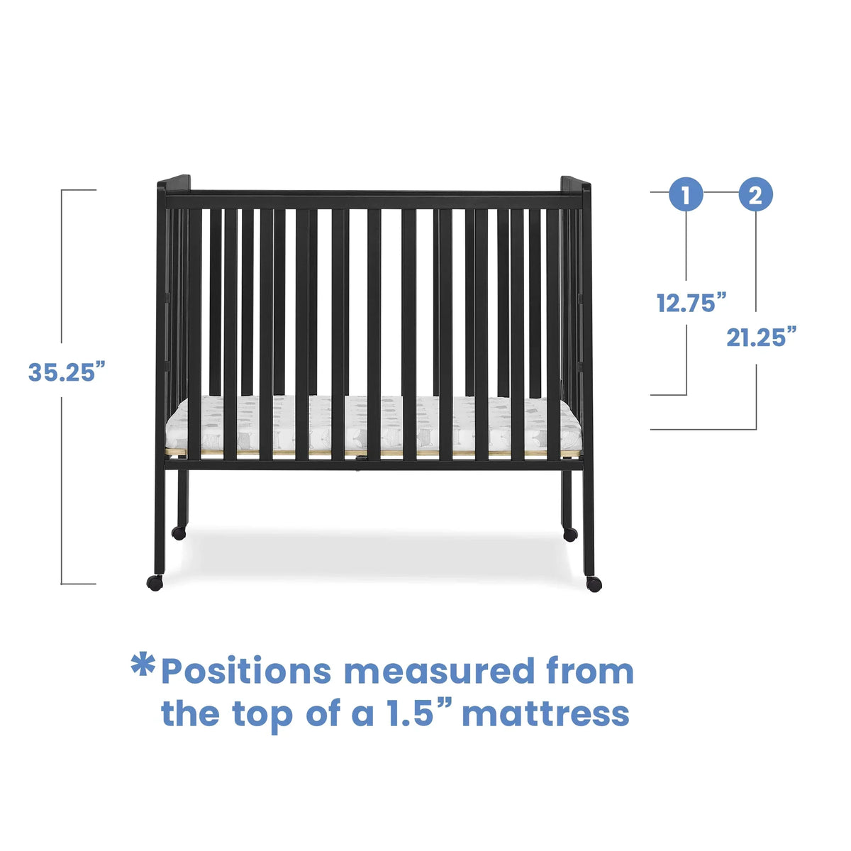 2026 NewDelta Children Lee Portable Folding Mini Crib with 1.5-Inch Mattress - Greenguard Gold Certified, Bianca White