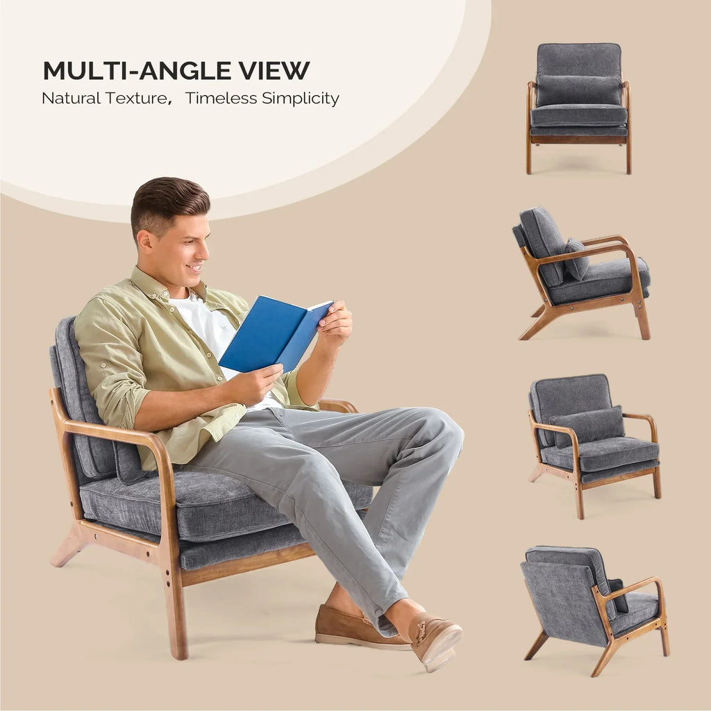 2026 NewKtaxon Accent Chair Corduroy Upholstered Armchair, Reading Club Chair with Pillow and Solid Wood Frame for Living Room Bedroom Furniture Off White