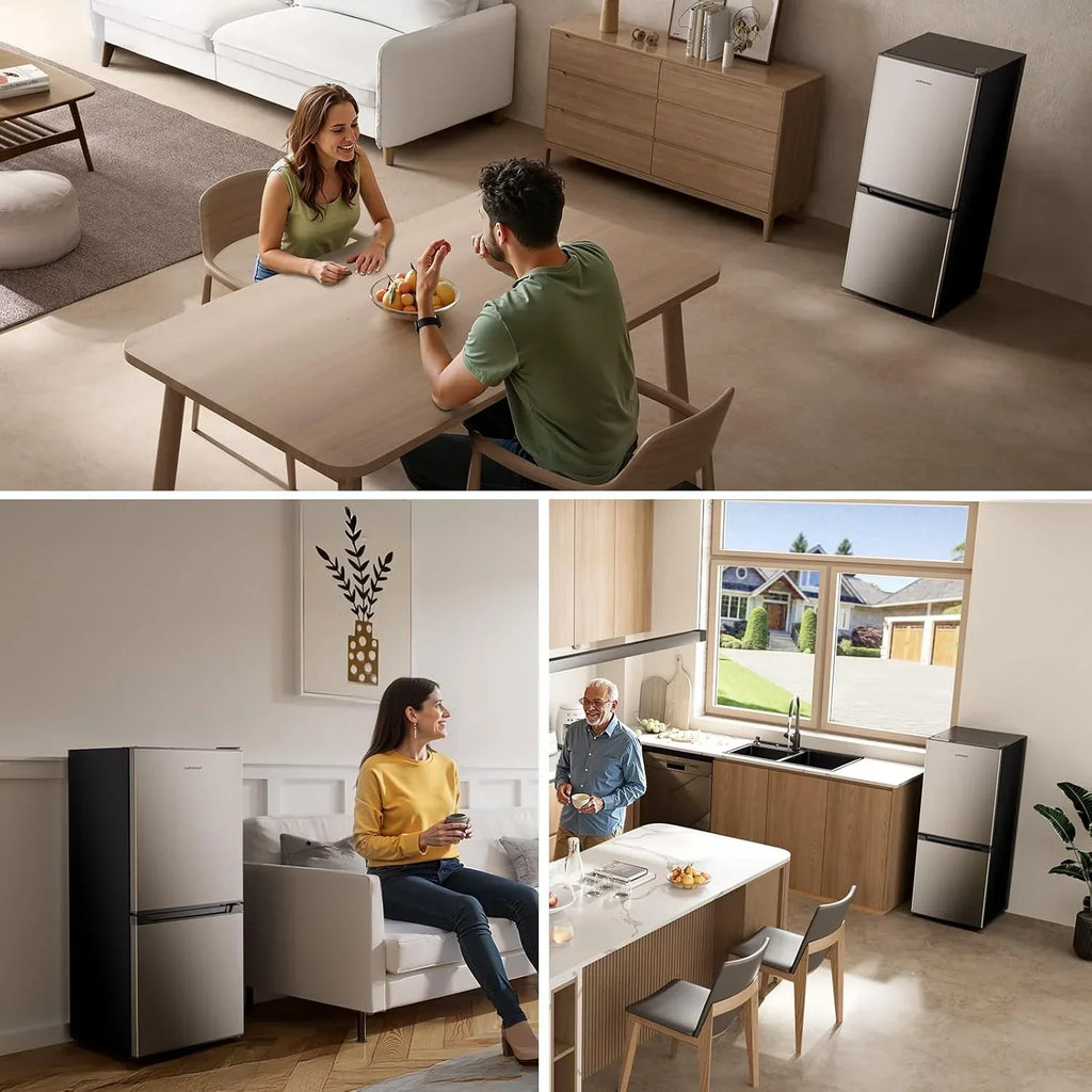 2026 NewUpstreman 4.0 Cu.Ft Mini Fridge with Bottom Freezer, 2 Door Small Refrigerator with Adjustable Thermostat and Removable Glass Shelves for Bedroom, Dorm, Office, Apartment, Black BM40