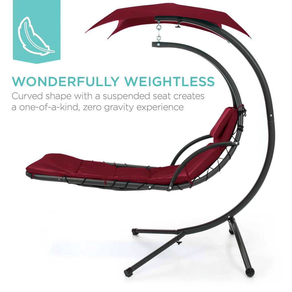 2026 NewBest Choice Products Hanging Curved Chaise Lounge Chair Swing for Backyard, Patio w/ Pillow, Shade, Stand - Teal