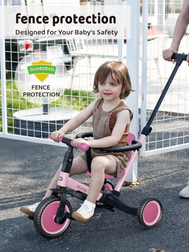 2026 Newnewyoo TR008 5-in-1 Toddler Tricycle with Push Handle, Converts to Balance Bike for 1-3 Year Old, Khaki