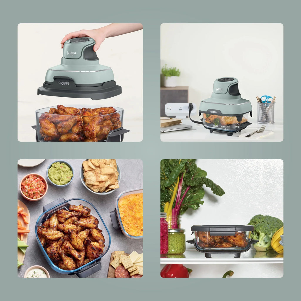 2026 NewNinja Crispi 4-in-1 Portable Glass Air Fryer Cooking System, 4-Qt & 6-Cup Containers, Cyberspace