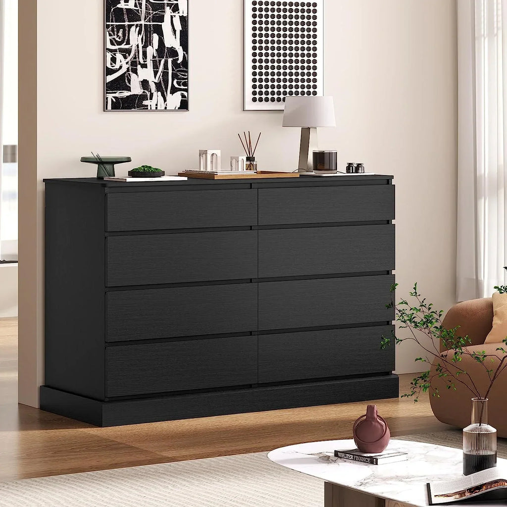 2026 New8 Drawers Double Dresser Wooden Black Chest of Drawers for Bedroom, Large Storage Cabinet for Home Living Room