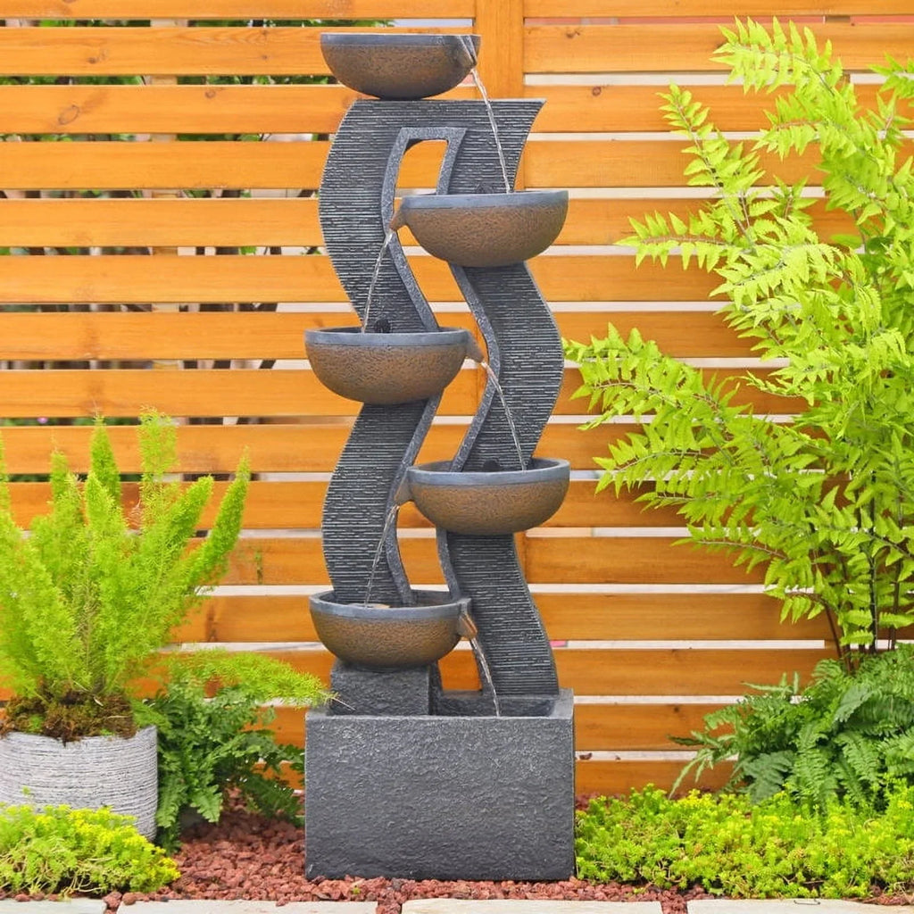 2026 New6-Tiered Garden Water Fountains Large Outdoor Fountains and Waterfalls with Light for Patio Yard Porch Pool Decor